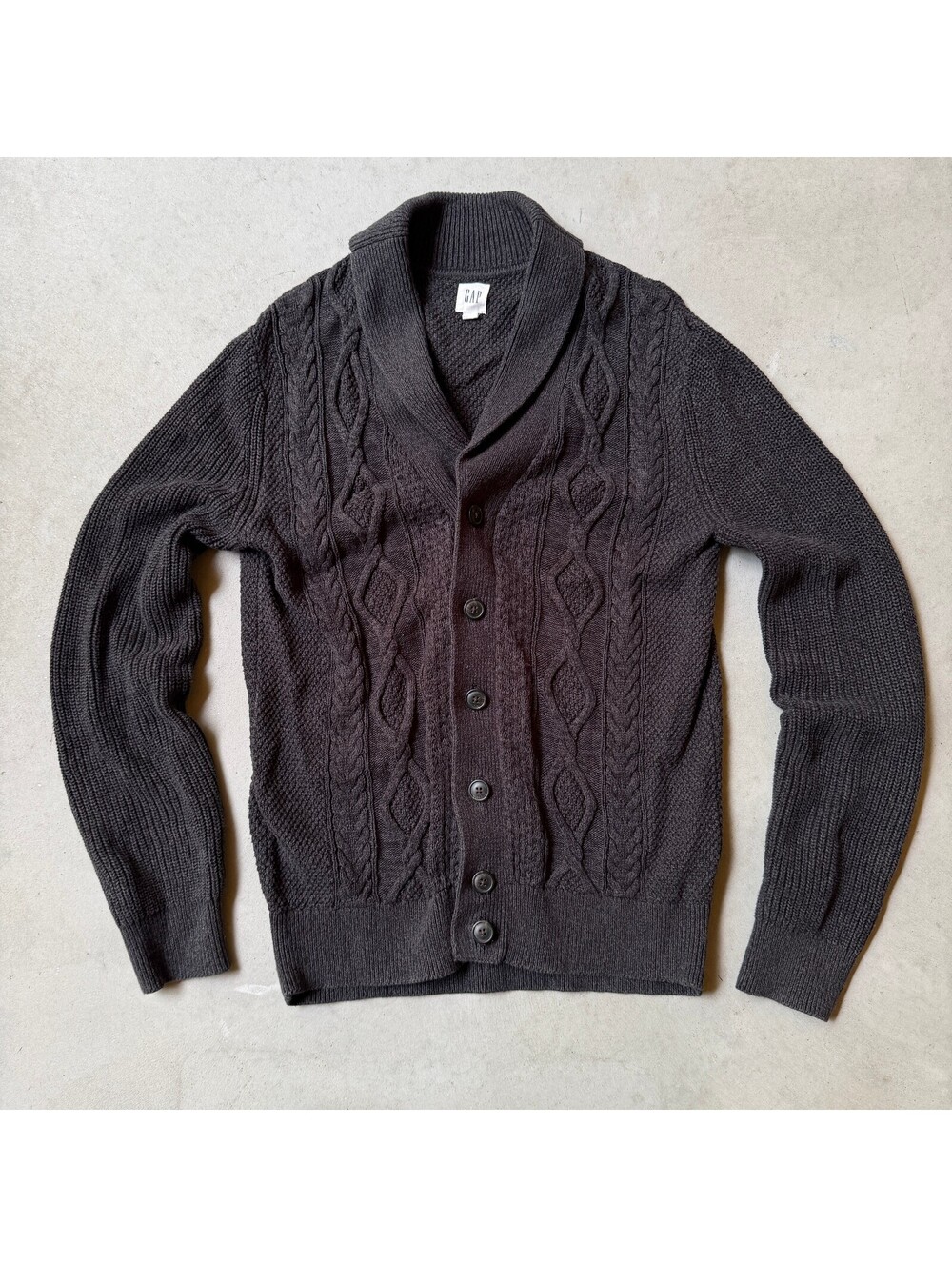 GAP Shawl Collar Cable Knit Cardigan Sweater Men's Size Small Heavy 100% Cotton